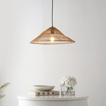 Nova 20.25" Farmhouse Coastal Rattan 180" Cord Plug-In or Hardwired LED Pendant - JONATHAN Y